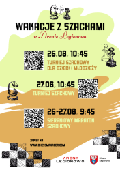 Plakat informujący o wakacyjnych turniejach szachowych