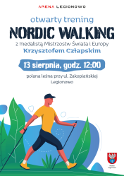 Plakat promujący Otwarty Trening Nordic Walking