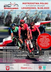 Plakat informujący o Tour Bitwa Warszawska - Mistrzostwa Polski w kryterium ulicznym o puchar Prezydenta Miasta Legionowo