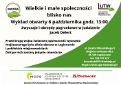 plakat inforumjący o wykładzie wielkie i małe społeczaności zwyczaje i obrzędy