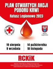 Plakat informujący o akcjach poboru krwi w Legionowie
