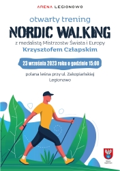 Plakat promujący Otwarty Trening Nordic Walking