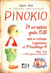 Plakat promujący przedstawienie dla dzieci Pinokio