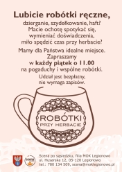 plakat inforumujący o robótkach ręcznych w scenie po sąsiedzku.