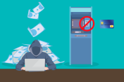 Grafika przedstawiająca złodzieja oraz bankomat
