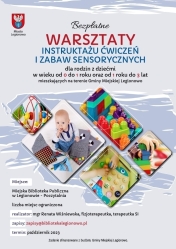 Plakat informujący o warsztach sesnorycznych.
