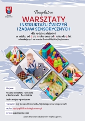 Plakat informujący o warsztach sesnorycznych.