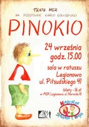 Plakat promujący przedstawienie dla dzieci Pinokio