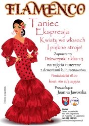 plakat informujący o zajęciach z flamenco.