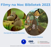 Plakat informujący o projekcji filmów dla dzieci.