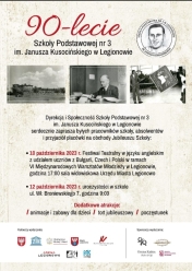 Plakat informujący o obchodach 90 lat sp nr 3 w Legionowie.