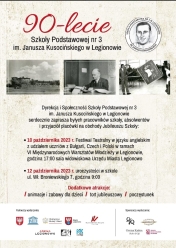 Plakat informujący o obchodach 90 lat sp nr 3 w Legionowie.
