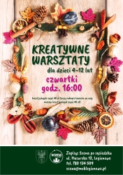 plakat informacyjny o kreatywnych warsztatach dla dzieci.