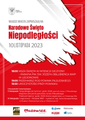 Plakat informujący o obchodach Dnia Niepodległości w Legionowie.