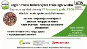 Plakat informujący o wykładzie otwartym legionowskiego UTW.
