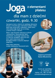 Plakat informujący o jodze dla mam z dziećmi.
