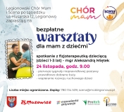 Plakat informujący o warsztatach dla mam z dziećmi.