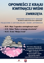 plakat informujący o Rodzinnych warsztatach z origami