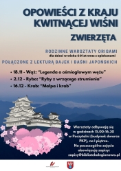 plakat informujący o Rodzinnych warsztatach z origami