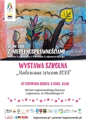 Plakat informujący o wystawie szkolnej Malowane sercem 2023