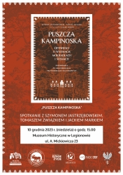Plakat promujący spotkanie autorskie w muzeum - Puszcza Kampinowska