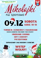Plakat promujący Mikołajki na sportowo w Spektrum Sportu