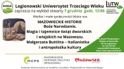 P;akat informujący o wykładzie otwartym magia i tajemnice świąt dworskich i wiejskich na Mazowszu