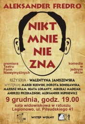 Plakat informujący o premierze spektaklu - Nikt mnie nie zna