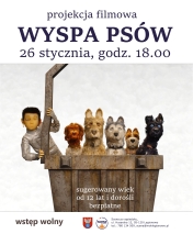 Plakt informujący o projekcji filmu Wyspa psów
