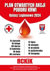 Grafika informująca o poborach krwi w Legionowie