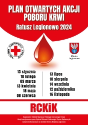 Grafika informująca o poborach krwi w Legionowie
