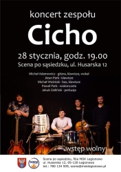 Plakat informujący o koncercie zespołu Cicho