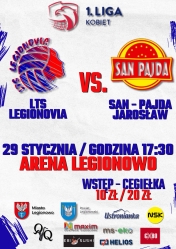 Plakat informujący o meczu LTS Legionovia -  Eco Harpoon LoS Nowy Dwór Mazowiecki