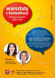 Plakat informujący o bezpłatnym warsztacie z komunikacji