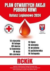 Grafika informująca o poborach krwi w Legionowie