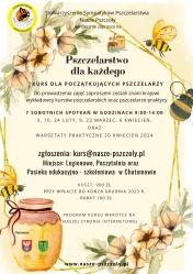 Plakat promujący Kurs pszczelarstwa dla początkujących pszczelarzy