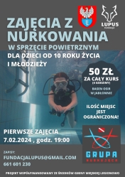 Plakat informujący o zajeciach z nurkowania dla młodzieży z Legionowa