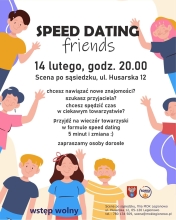 Plakat informujący o speed dating friends