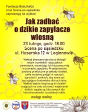Plakat informujący o wykładzie Jak zadabać o dziekie zapylacze wiosną
