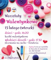 Plakat informujący o warsztatach dla dzieci i dorosłych