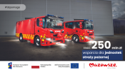 Grafika promująca dofinansowanie na wozy strażackie - #UEpomaga