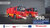 Grafika promująca dofinansowanie na wozy strażackie - #UEpomaga