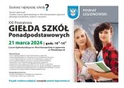 Plakat informujący o XXI Powiatowej Giełdzie Szkół Ponadpodstawowych
