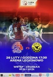 Plakat informujący o meczu LTS Legionovia -  Sokół Mogilno