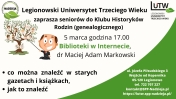 Plakat informujący o wykładzie otwartym - biblioteki w internecie