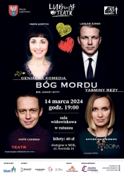 Plakat informujący o spektakulu komediowym
