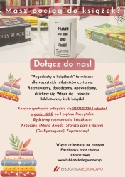 Plakat z zaproszenim na spotkanie klubu czytelniczego - Pogaduchy o książkach