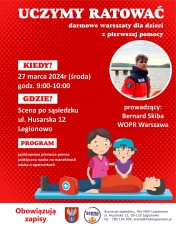 Plakat informujacy o warsztatach z ratownictwa
