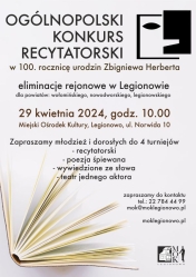 Plakat informujacy o konkursie recytatorskim