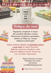 Plakat z zaproszenim na spotkanie klubu czytelniczego - Pogaduchy o książkach